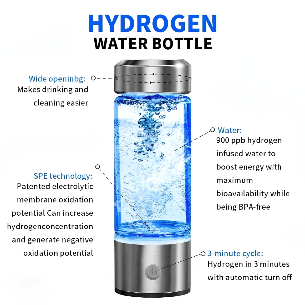 Hydrogen Water Generator Alkaline Maker Portable Water Ionizer Bottle